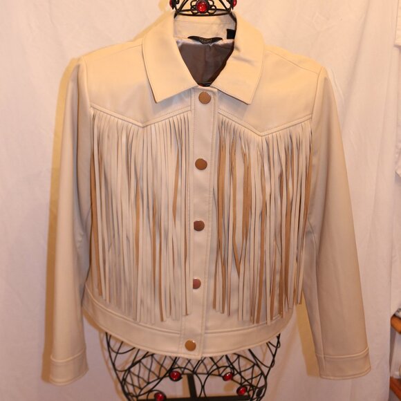 Giuliana Black Label Faux Leather Graphic Fringe Jacket - Picture 1 of 4